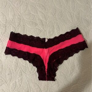 PINK Victoria's Secret Hot Pink and Dark Lace Panty